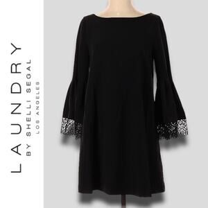 LAUNDRY BY SHELLI SEGAL BELL SLEEVE MINI DRESS BLACK - 0